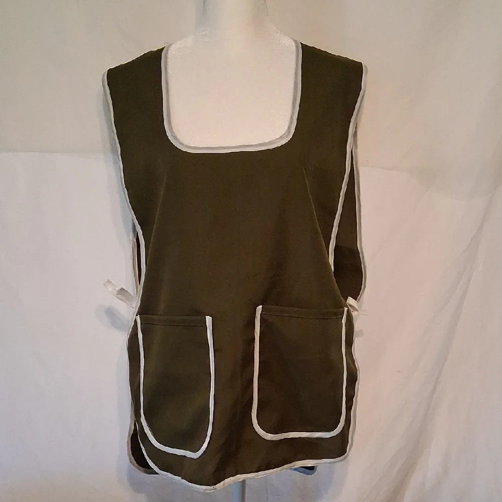 Olive Green LADIES WOMEN TABARD APRON OVERALL KITCHEN CATERING CLEANING